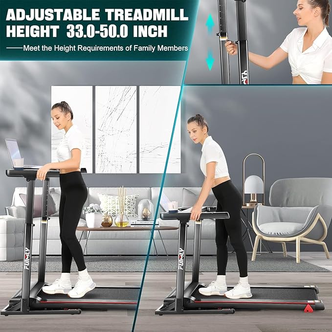 Treadmill with Desk Workstation & Adjustable Height, 300 LBS Weight Capacity, Folding Treadmill with 3 Level Incline, Bluetooth Speaker & App, Portable 2.5HP Walking Pad with Desktop for Home Office