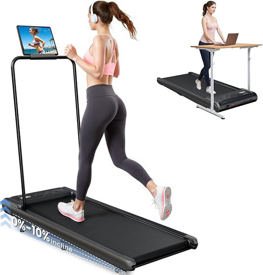 Walking Pad Treadmill, Adjustable 10% Incline 450LBS Capacity, 3.5HP 4 in 1 Portable Treadmills for Home Office, Under Desk Treadmill with Handle Bar, LED Display Remote Control