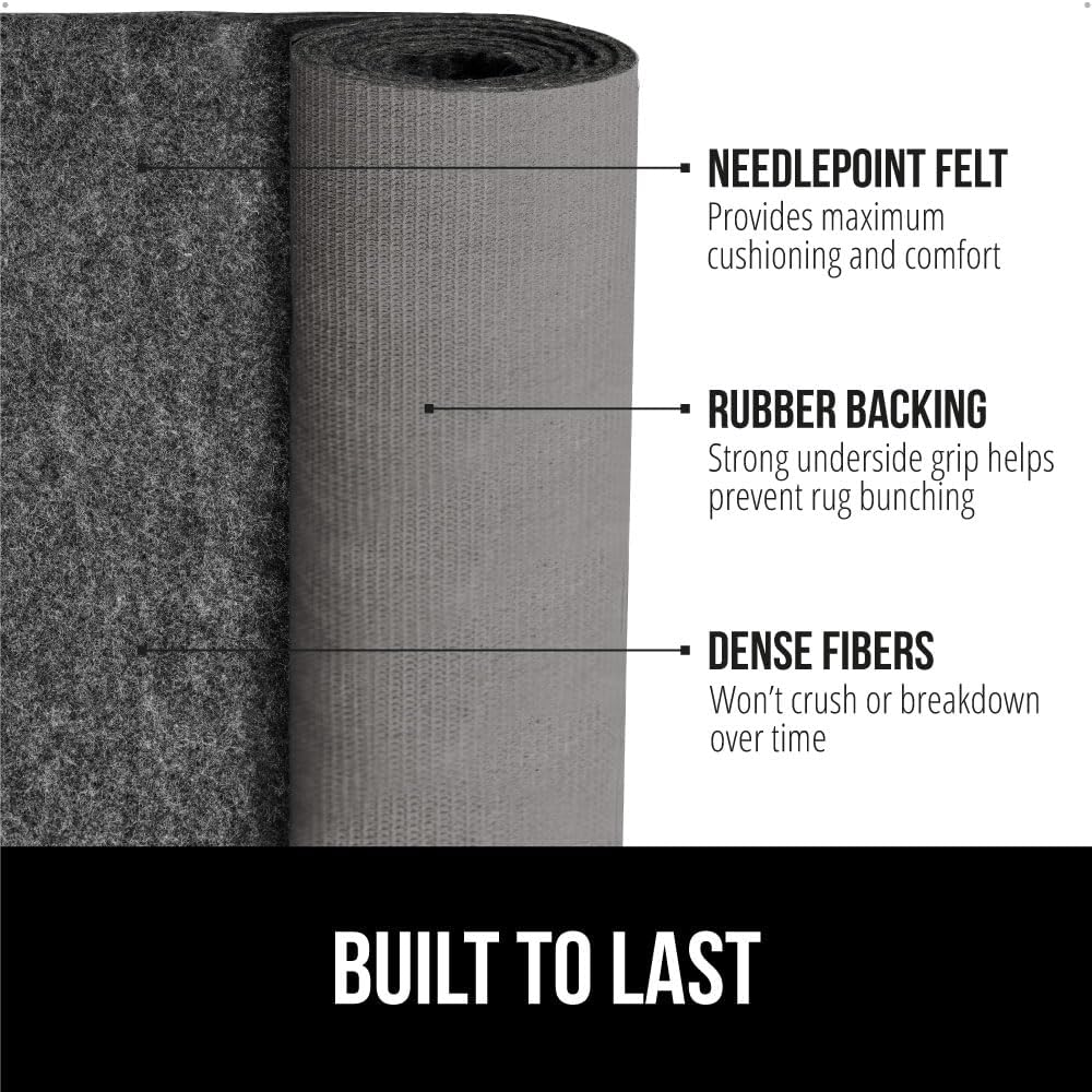 GORILLA GRIP Felt and Natural Rubber Stay in Place Slip Resistant Rug Pad, 1/8in Thick, 9x12 FT Protective Padding Under Area Rugs, Cushioned Gripper Pads, Carpet Runners, Hardwood Floors Protection