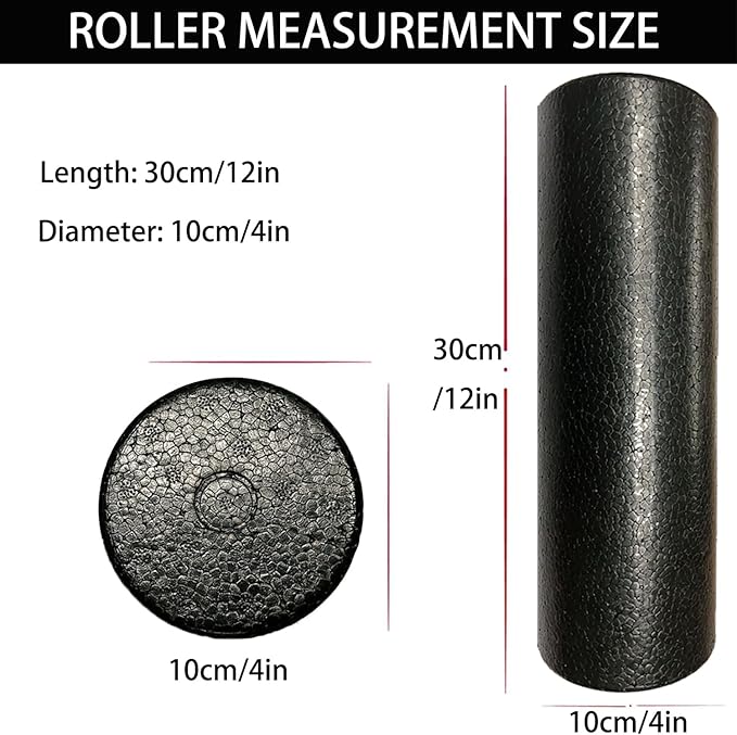 Travel Size Back Roller, High Density Foam Roller for Back Stretching, Physical Therapy, Yoga, Pilates, Post Workout Muscle Recuperation, 12" X 4" Round (Black)