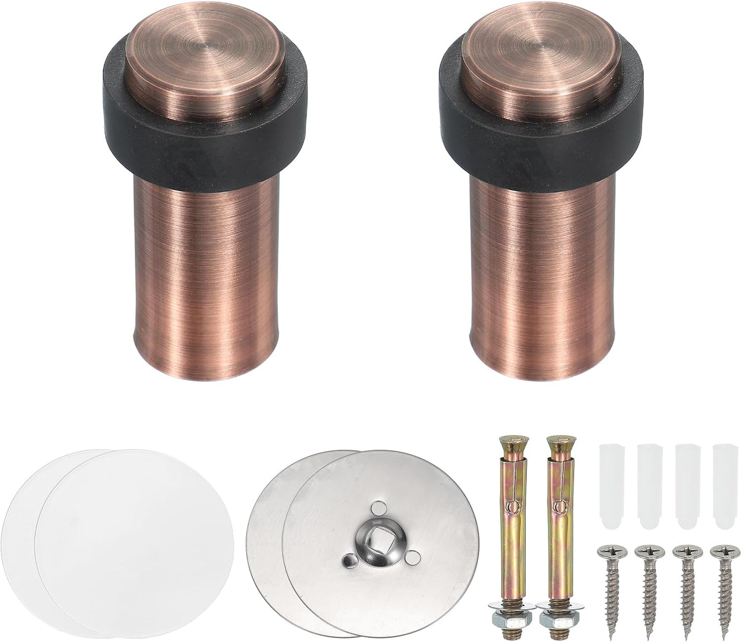 PATIKIL 2Set Round Door Stoppers, 80mm Stainless Steel Door Stop Doorstop Wedge Metal Cylinder Self Adhesive with Screw for Bottom of Door Floor Inside, Copper Tone
