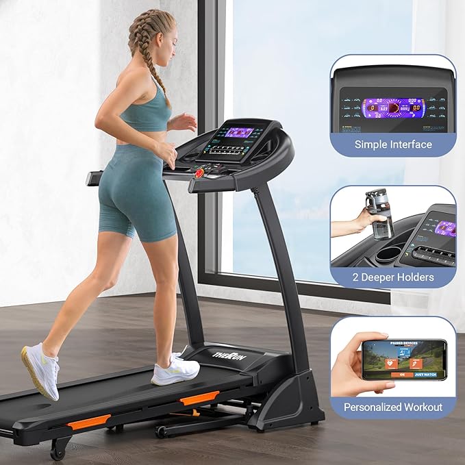 THERUN Incline Treadmill for Running and Walking, 300 lbs Weight Capacity Folding Treadmill with 0-15% Auto Incline, Wide Belt, 3.5HP, App, Heart Rate