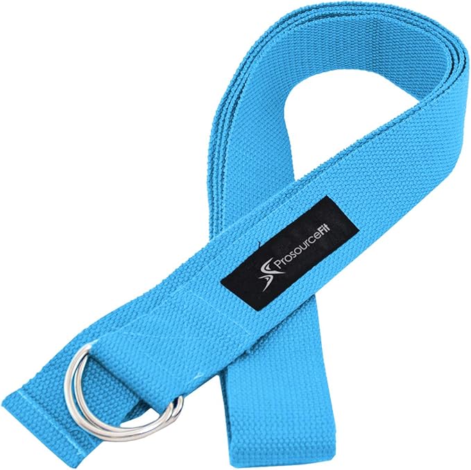 ProsourceFit Metal D-Ring Yoga Strap 8’ Durable Cotton for Stretching and Flexibility