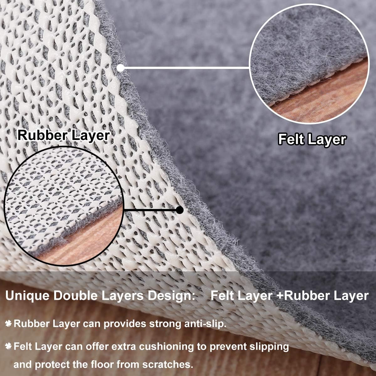 Non Slip Rug Pad Grippers - Round 8x8, 1/8" Thick, (Felt + Rubber) Double Layers Area Carpet Mat Tap, Provides Protection and Cushioning for Hardwood or Tile Floors