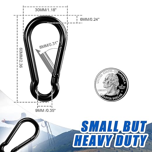KINLINK 15 Pack Black Carabiner Clip, 2.36 inch Heavy Duty Spring Snap Hook, Small Caribeener Clips for Outdoor Camping, Swing Set, Hammock, Hiking Travel, Fishing, Quick Link Keychain