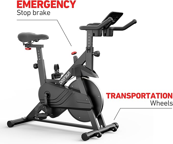 DeerRun Exercise Bike, Indoor Cycling Bike Brake Pad/Adjustable Magnetic Stationary Bike with App, Low Noise Workout Bike for Home Cardio 300lbs Weight Capacity with Pad Mount & LCD Monitor