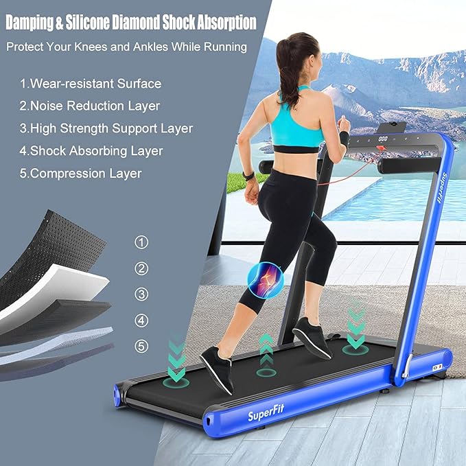 GYMAX Walking Pad, 4.75HP Under Desk Treadmill with LED Touch Screen, App Control, Built-in Speaker & Handle, 2 in 1 Folding Compact Portable Treadmill for Home Small Space