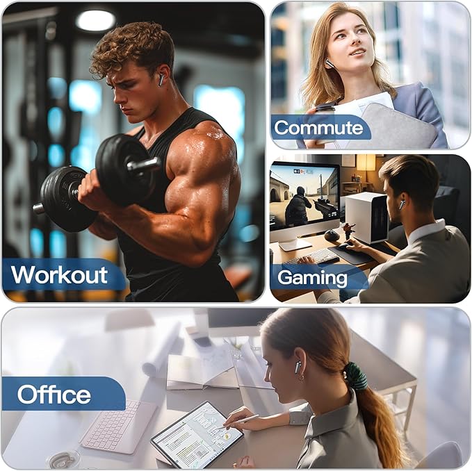 kurdene Wireless Earbuds Bluetooth 5.4 Headphones 60H Playtime Deep Bass Stereo Ear Buds with Mic Comfort Lightweight in Ear Earphones for Workout/Running Charcoal