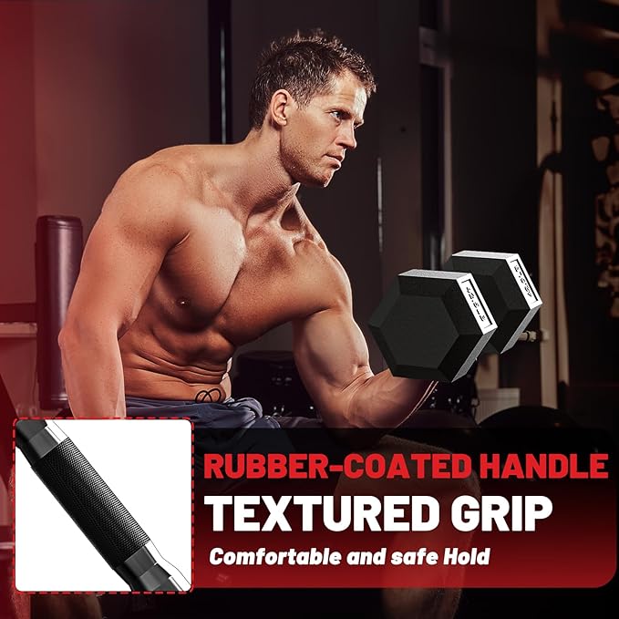 PAPABABE Hex Dumbbell Set 45-550 lb, Rubber Encased Home Gym Dumbbells, Weights Dumbbells for Women & Men, Hand Weight for Strength Training