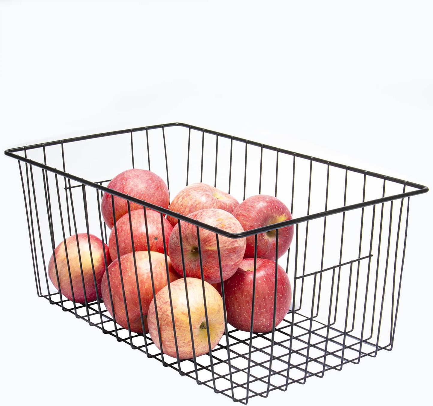 16" L x 12" W Wider Freezer Storage Organizer Baskets Container, Deep Metal Wire Chest Upright Refrigerator Divider with Built-in Handles for Cabinet, Pantry, Closet, Kitchen, Black