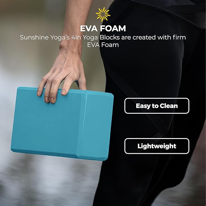 Sunshine Yoga 4" Yoga Block, 10 Pack Bulk EVA Foam Yoga Blocks, Firm and Supportive Yoga Brick, Balance Foam for Stretching, Pilates, and Workout, 4" x 6" x 9"