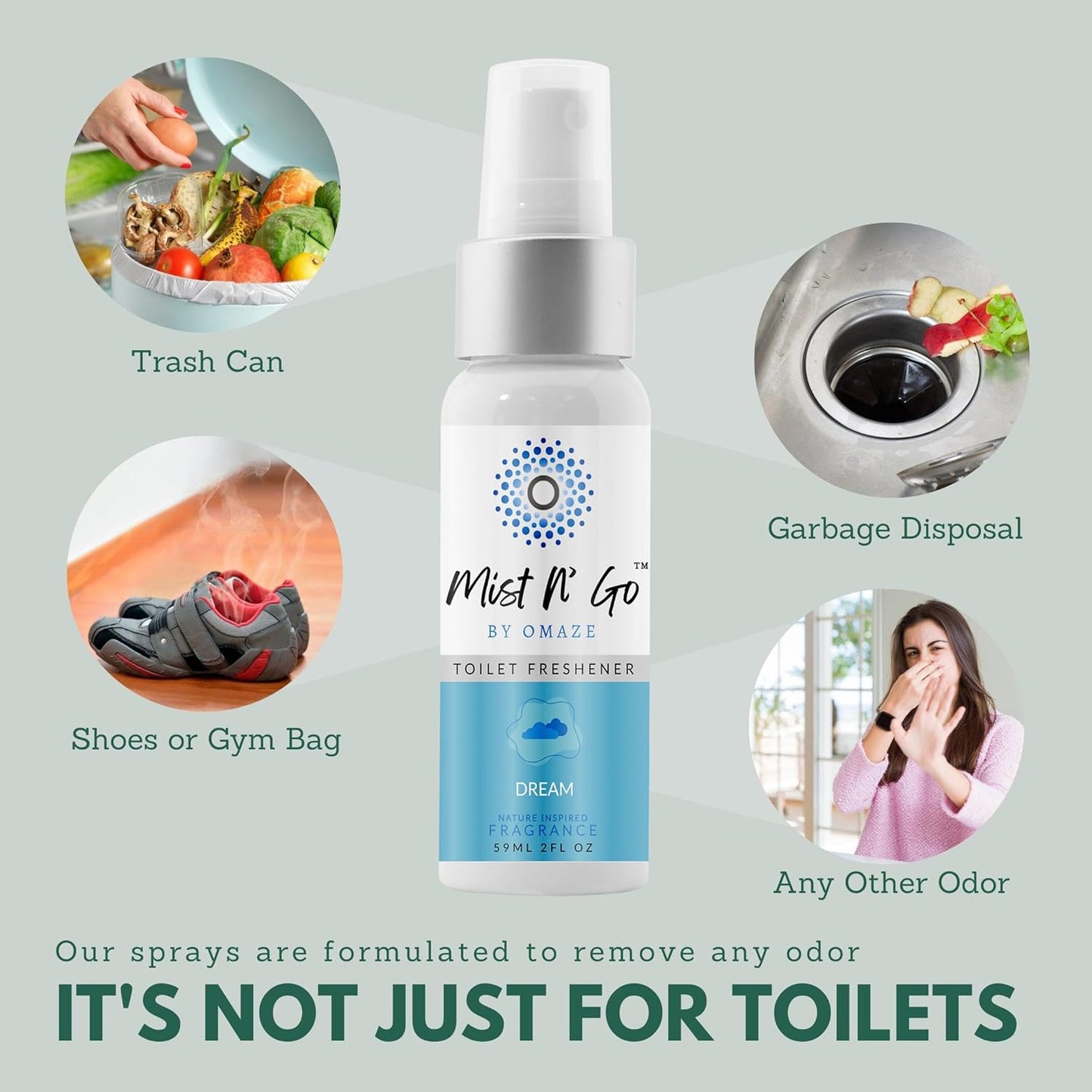 Mist N’ Go by Omaze Travel Bathroom Spray for Toilet Spray Odor Eliminator - Travel Toilet Spray for Bathroom Air Freshener Spray for Bathroom Deodorizer - Dream Regular Size (2oz x1)