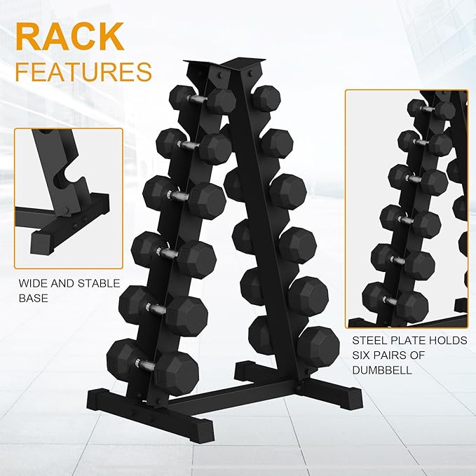 Premium Rubber Coated Hex Dumbbell Weight Set with Rack, Multiple Packages,210LB/350LB/450LB/550LB Set for Home Gym, Hand Weights for Muscle Toning, Strength Building & Full Body Workout