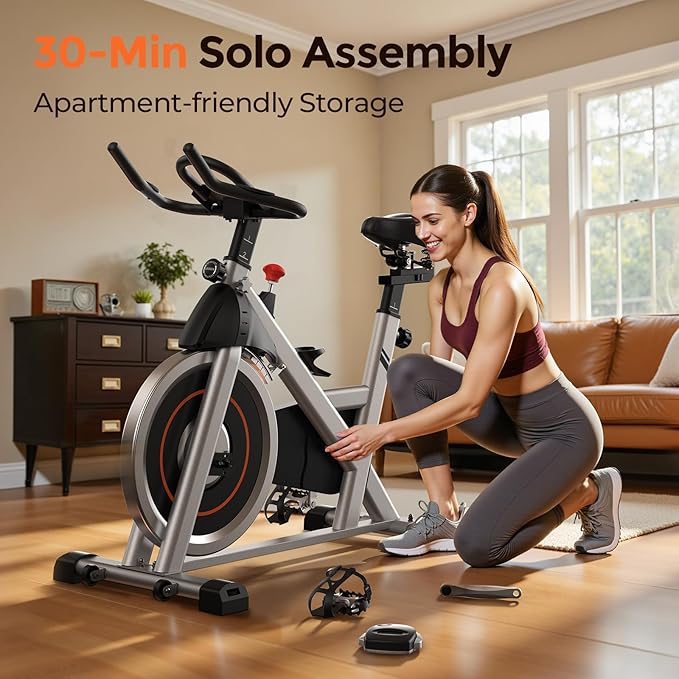 YOSUDA Exercise Bike, Brake Pad Stationary Bike for Home with Exclusive App, Magnetic Indoor Cycling Bike with 300 lb Weight Capacity, Low Noise, Tablet Holder and Fitness Courses for Weight Loss