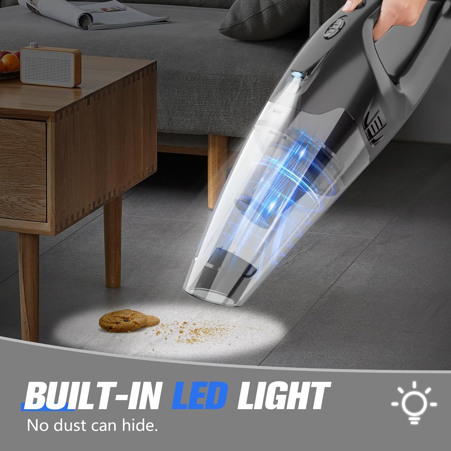 Handheld Vacuum Cordless Rechargeable 3-in-1, Car Vacuum Portable Cordless with USB Charge, Hand Vacuum with LED Light, HEPA Filter, 1.65LBs Lightweight Vacuum Cleaner for Dust, Pet Hair