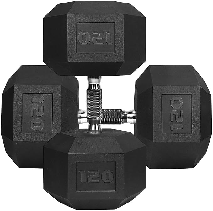 WF Athletic Supply Rubber Encased Hex Dumbbells with Rubber Grip Contoured Handle for Muscle Toning, Strength Building & Full Body Workout
