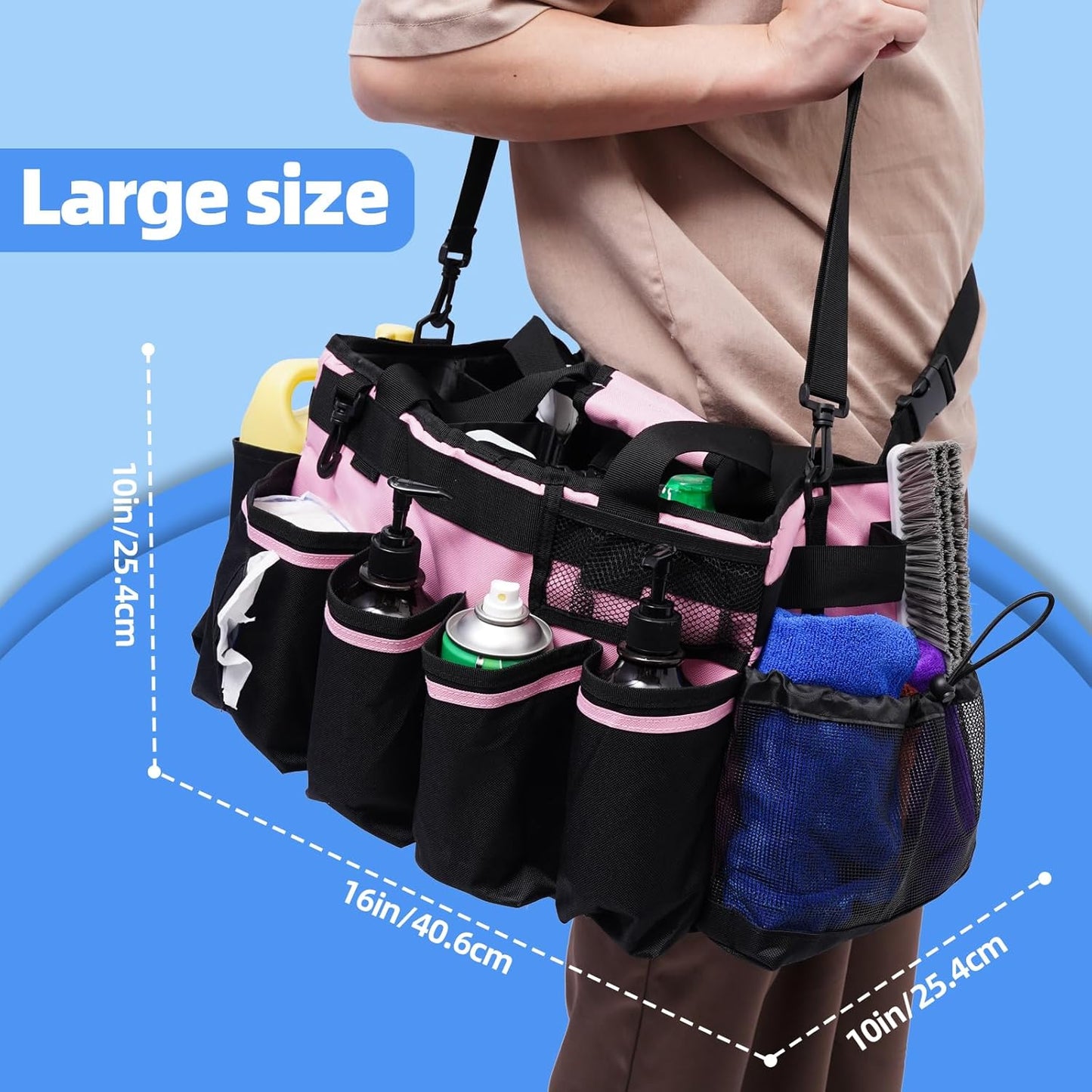 2 Large Cleaning Supplies Bags for Housekeepers for Kitchen, Pink
