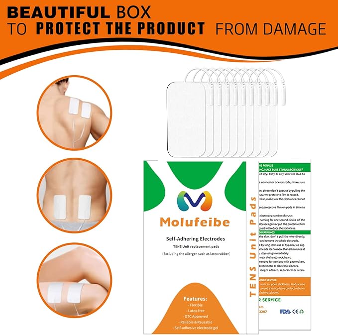 10PCS TENS Unit Replacement Pads 2x4, Reusable Electrodes for Muscle Stimulator Machine, Compatible with AUVON TENS, TENS 7000, Etekcity Tens Unit
