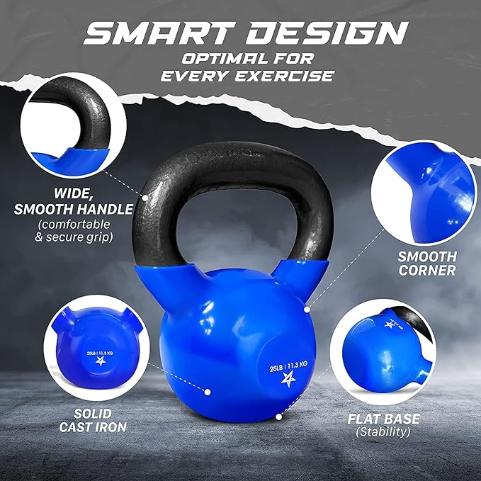 Yes4All 5-100 LB Kettlebells Vinyl Coated Cast Iron for Dumbbell Weights Exercises, Gym, Fitness, Full Body Workout Equipment Push up, Grip and Strength Training