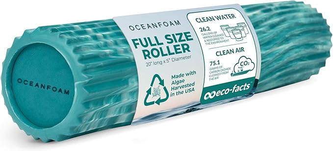 Oceanfoam Tidal Roller - Jade & Seafoam Marbled - Muscle Massage Foam Roller for Back Pain & Stretching - Firm and Ergonomic Wide Wave Textured - Yoga, Athletics, & Wellness - Full Size, 20" x 5"