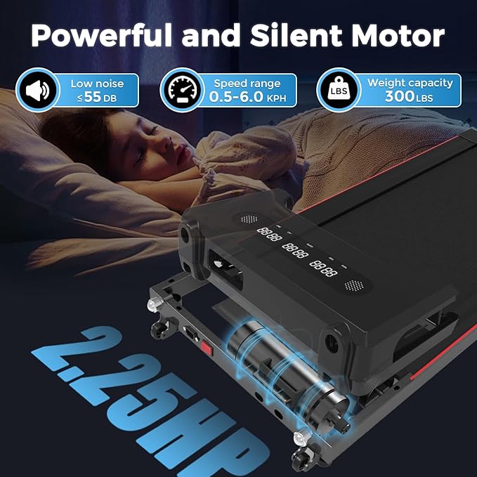 GOYOUTH Walking Pad Treadmill, Under Desk Treadmill for Home Office, Wide Belt Compact Treadmills 300 lbs Capacity, 2.25HP Shock-Absorbing Walking Jogging Running Machine Remote Included