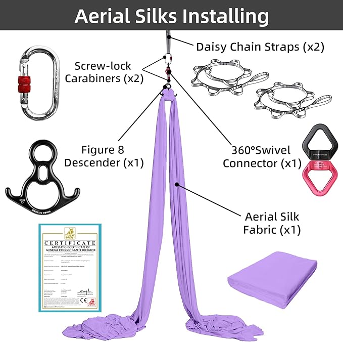 PRIOR FITNESS Aerial Silks Kit Colorful 9/15/20 Yards 40D Nylon Fabric Hammock Set With Hardware & Guide for All Levels Of Aerial Yoga Practice and Acrobatic Flying For Adults Aerial silk