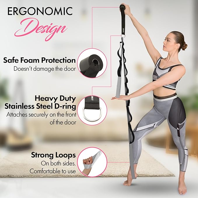 10-Loop Yoga Strap with Door Anchor – Stretch Strap for Flexibility, Deep Stretching, and Improved Balance – Perfect Yoga Accessory for All Fitness Levels