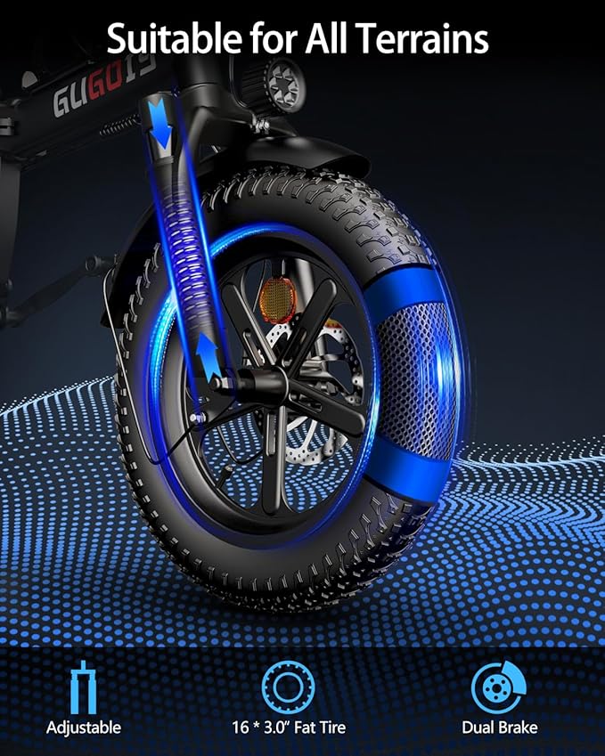 2 Seater Electric Bike for Adults,Mini Bike 500/750 Motor,28MPH,48V/15AH Removable Battery,25-30Miles 16" Fat Tire Commuter Ebike,Full Suspension Foldable Electric Bicycles for Adults Teens