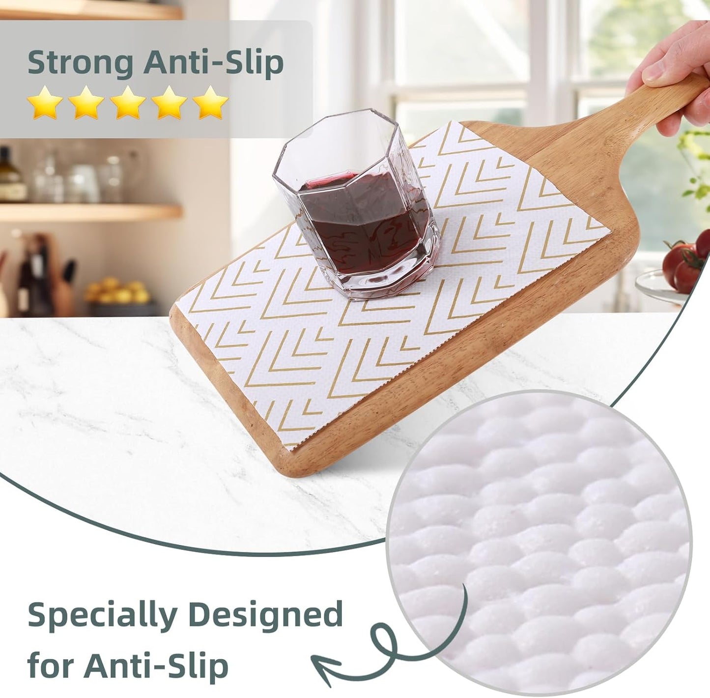 Shelf Liner for Kitchen Cabinets Non Adhesive Drawer Liner Non-Slip Thickened Shelf Liner Paper Strong Easy to Clean for Tool Box Refrigerator with Knife and Tape Measure, Gold Arrow, 17.3 x 354.3 in