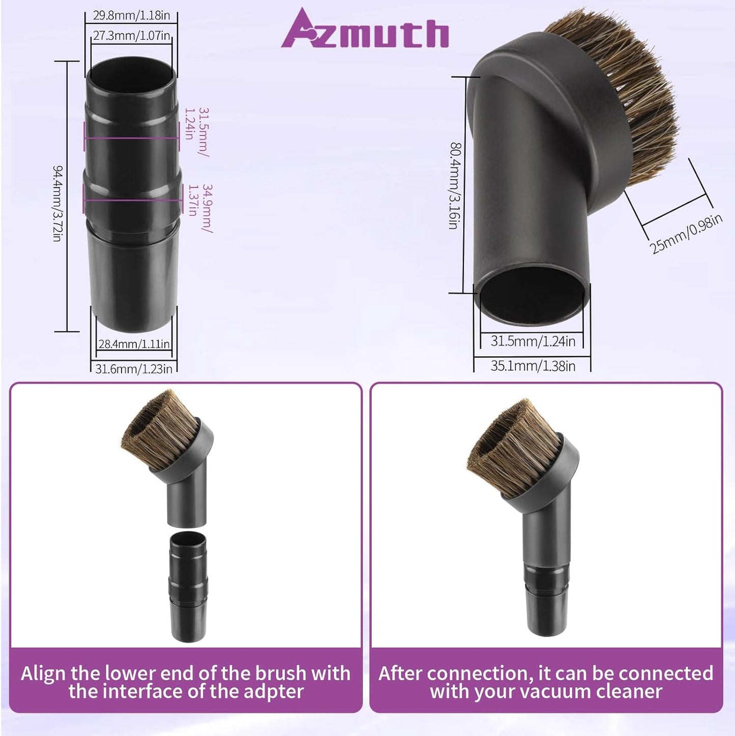 25mm Horse Hair Round Dust Brush, 1.25" Vacuum Brush Attachment with Vacuum Hose Adapter for Shark Vacuum and Shop Vac and Most Household Vacuum Cleaners - 2 Pcs
