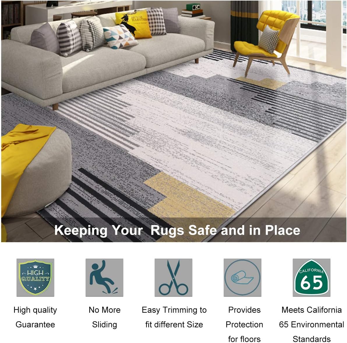 Non Slip Rug Pad Grippers - 5x7, 1/8" Thick, (Felt + Rubber) Double Layers Area Carpet Mat Tap, Provides Protection and Cushioning for Hardwood or Tile Floors