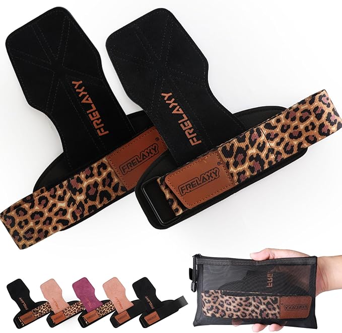 Frelaxy Lifting Wrist Straps Women and Men, Weight Lifting Grips with Cushion Wrist Loop, Double Layer Leather and Storage Pouch, Gym Workout Straps for Deadlift and Powerlifting