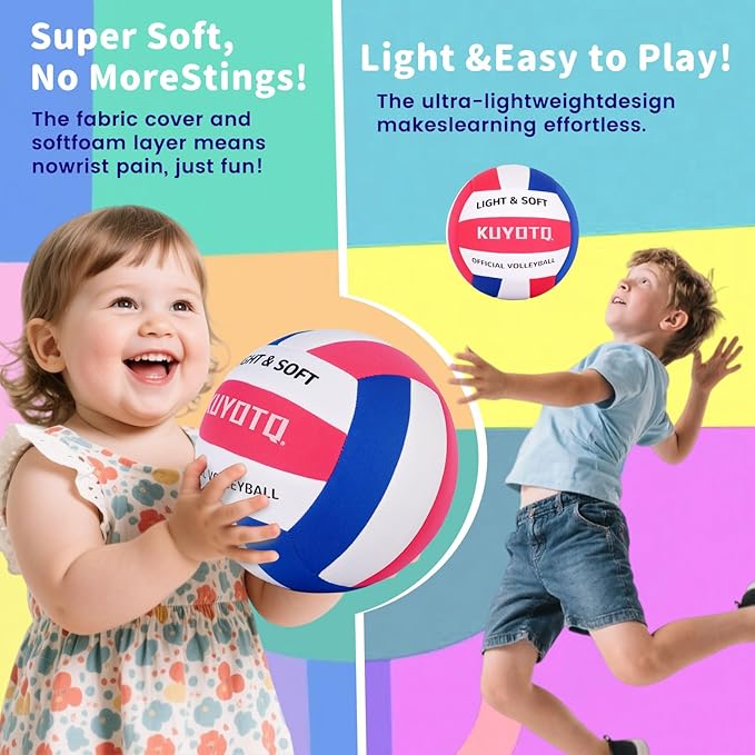 KUYUTQ Soft Light Quiet Indoor Volleyball for Kids Youth Beginners, Perfect for House Yard Training Practice Games(Deflated)