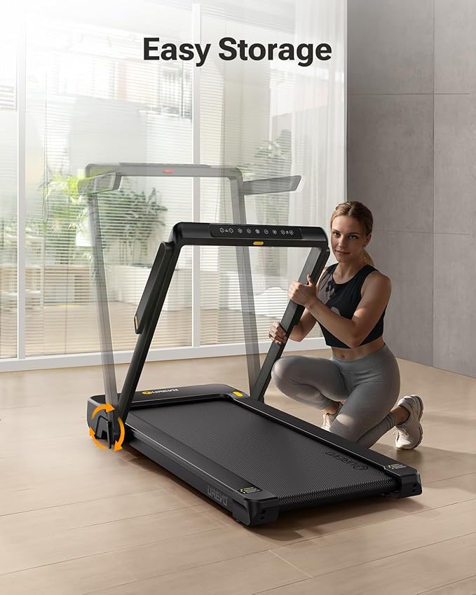 Smart Treadmill with 9% Auto Incline, Hiking and Running Walking Pad Treadmills for Home Office, Treadmill with UREVO APP, AI Powered Music Course, HIIT Programs Synced to Scenic Route, One-Click Mute