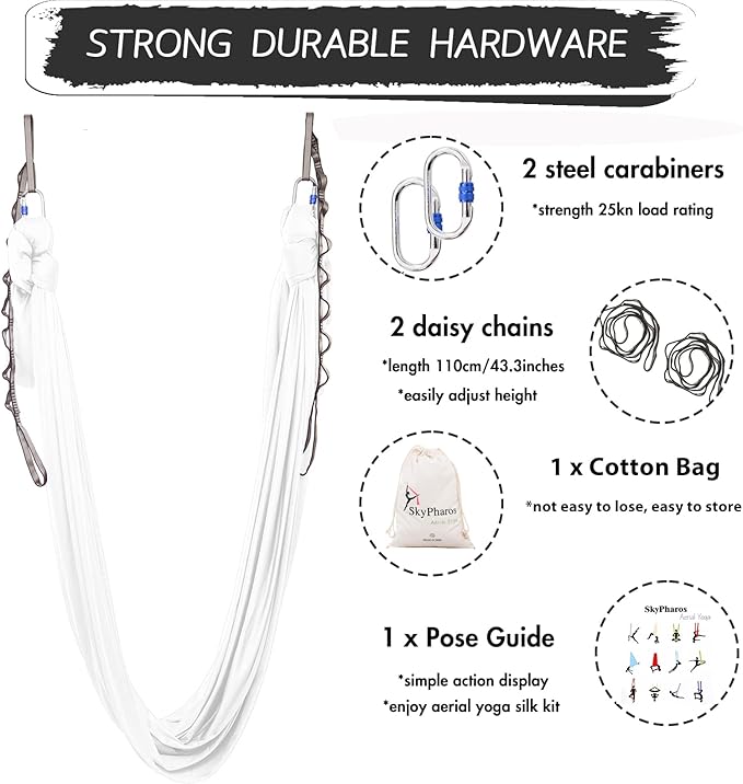 5.5 Yards Aerial Silks Yoga Swing Set - Aerial Yoga Hammock Kit Anti-Gravity Flying for Fitness, Low/Non Stretch Nylon Tricot Fabric Hardware Included for Dance