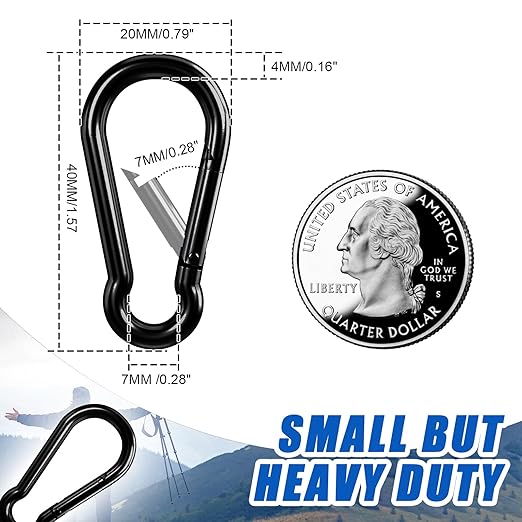 KINLINK 25 Pack Black Carabiner Clip, 1.57 inch Heavy Duty Spring Snap Hook, Small Caribeener Clips for Outdoor Camping, Swing Set, Hammock, Hiking Travel, Fishing, Quick Link Keychain