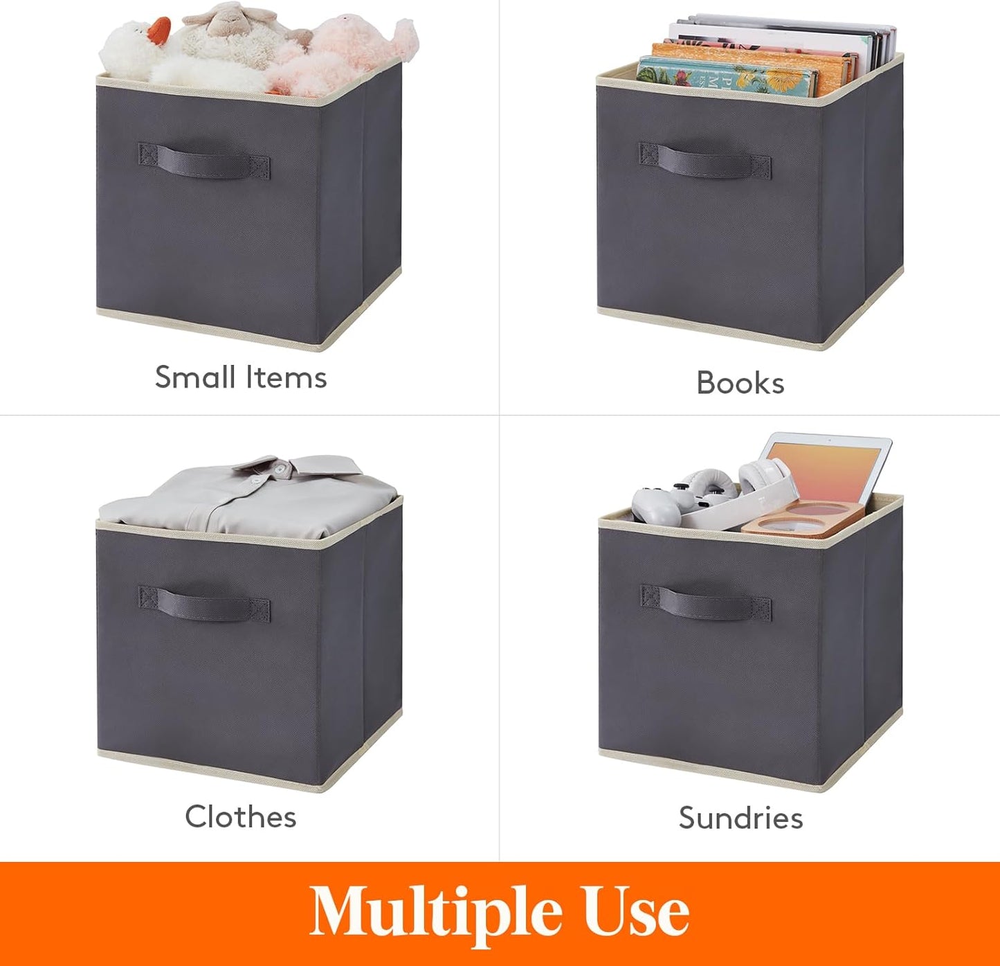 Lifewit 12 Packs Storage Cubes, 11 Inch Cube Storage Bins, Foldable Decorative Fabric Storage Baskets for Organizing Home Organizers with Handles for Shelves, Closet, Grey