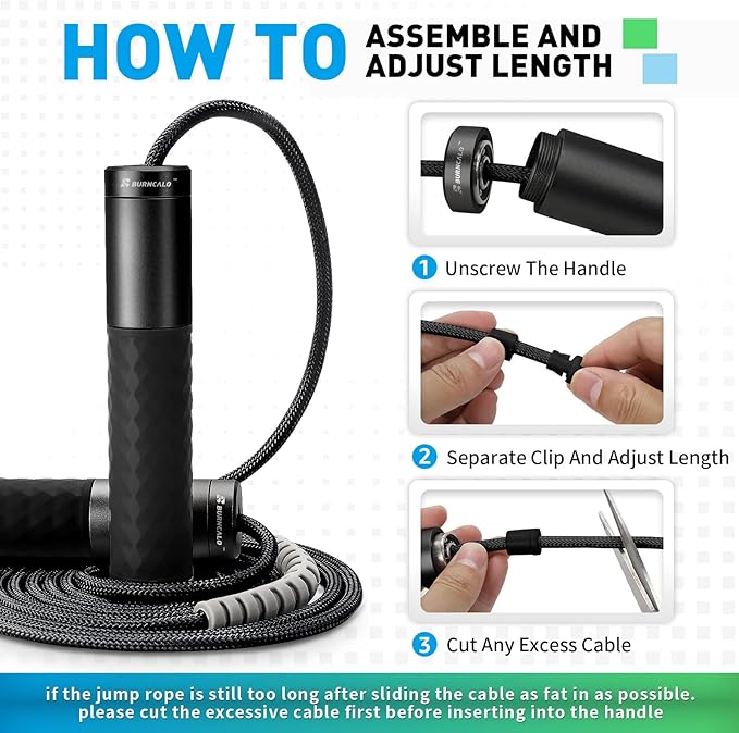 Weighted Jump Rope for Men, Women (1.5LB) - Alloy Steel Handles, Speed Skipping Rope, Gym,Indoor/Outdoor - Fitness, Workout, Boxing - Solid PVC & Cotton Rope