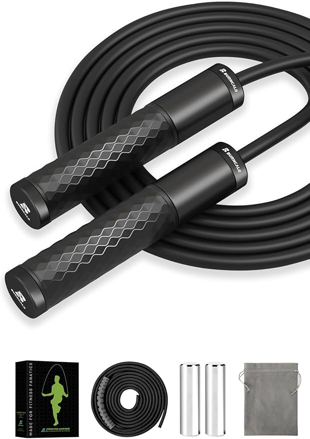Weighted Jump Rope for Men, Women (1.5LB) - Alloy Steel Handles, Speed Skipping Rope, Gym,Indoor/Outdoor - Fitness, Workout, Boxing - Solid PVC & Cotton Rope