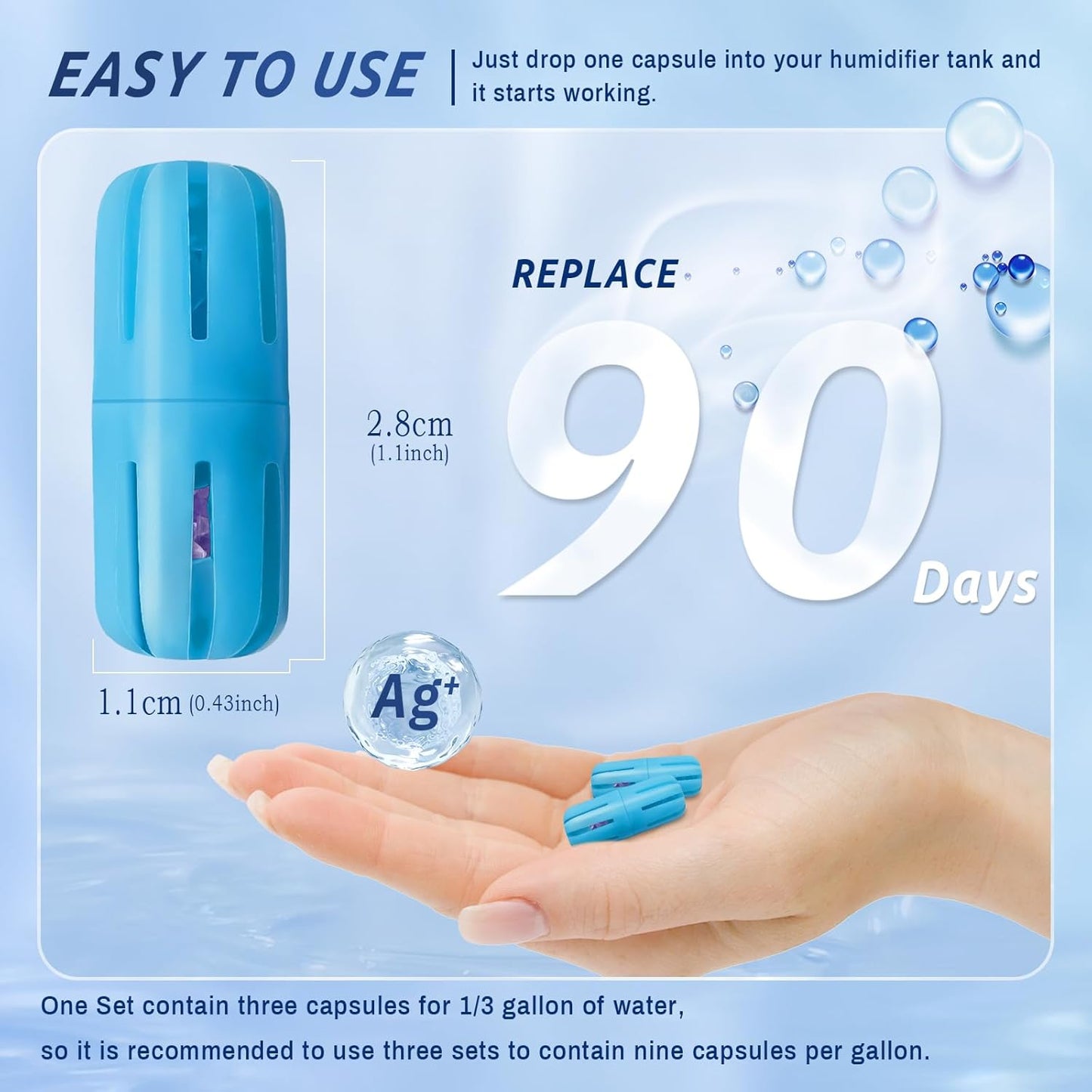 Humidifier Cleaner, 3 Pack Humidifier Cleaning Fish for Universal Humidifiers Tanks 90 Days, Purifies Water & Prevent Hard Water Build-Up, Reduce White Dust and Odors