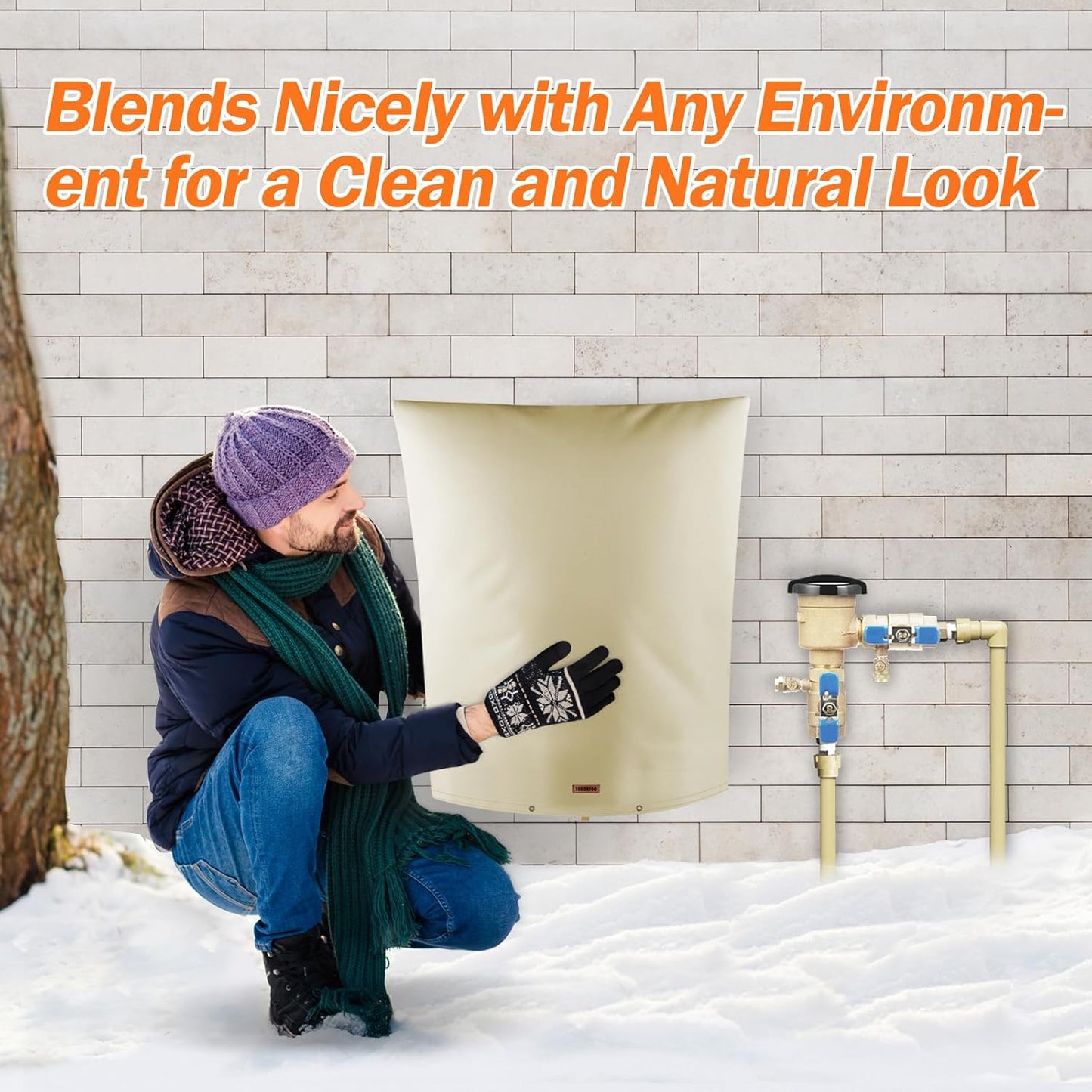 Backflow Preventer Pipe Insulation Cover (5°F) - Irrigation Sprinkler Valve Insulated Pouch - Water Well Pump Cover - Sturdy 5 Layers for Winter Freeze Protection, 26" W x 40" H, Beige