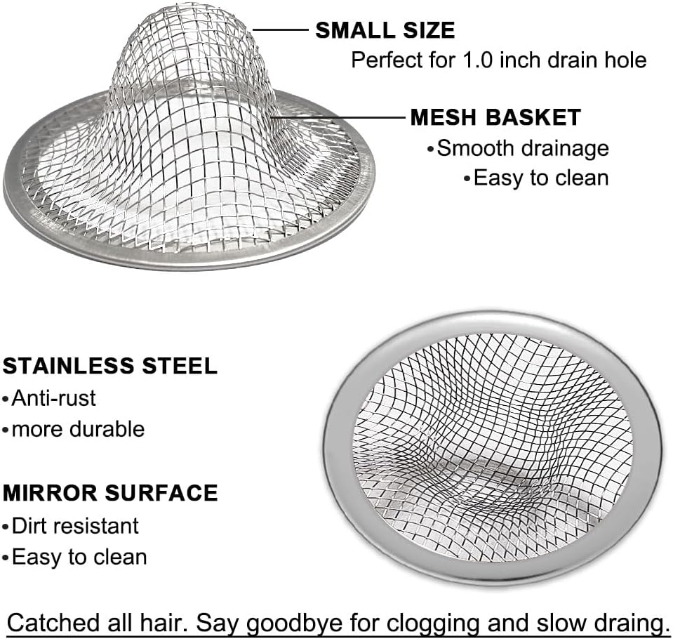 1.0" Bathroom Sink Drain Strainers, 6PCS Drain Hair Catchers for Laundry, Mop Pool, Utility, Slop, RV Sink, Stainless Steel Drain Filter
