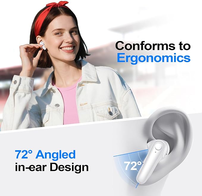kurdene Wireless Earbuds Bluetooth 5.4 Headphones 60H Playtime Deep Bass Stereo Ear Buds with Mic Comfort Lightweight in Ear Earphones for Workout/Running White