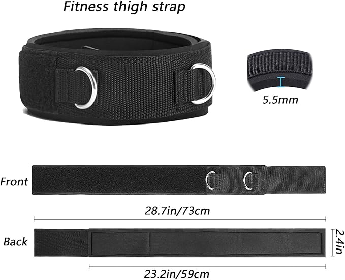 2Pcs Fitness Thigh Straps Soft Neoprene Padded Fitness Leg Exercise Attachment Adjustable Thigh Resistance Belt for Machines Gym Workout Speed Exercise Taekwondo Football Running