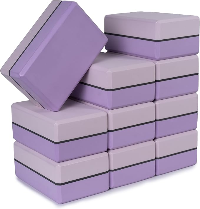 Sunshine Yoga 4" Striped Yoga Block, 10 Pack Bulk EVA Foam Yoga Blocks, Firm and Supportive Yoga Brick, Balance Foam for Stretching, Pilates, and Workout, 4" x 6" x 9"