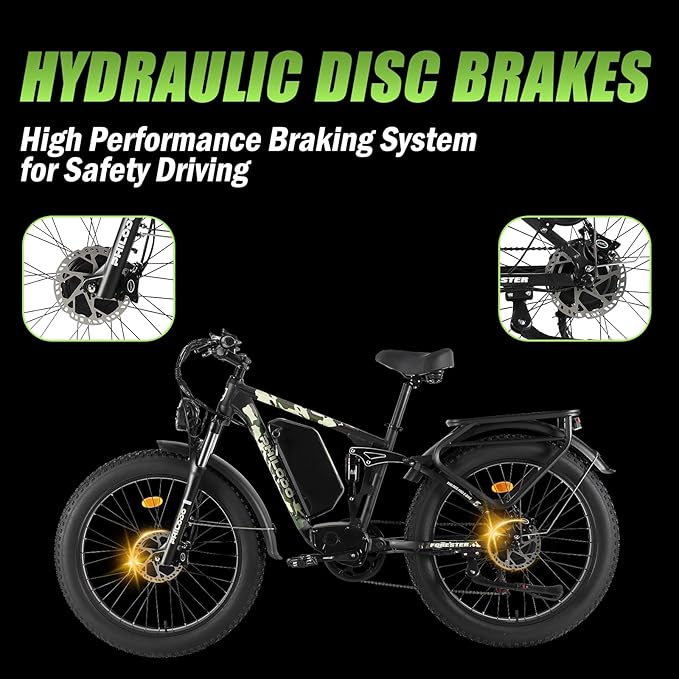 PHILODO Forester Electric Bike, 60V 26Ah Bike Battery for Long Range with 5000W Dual Motor Ebike for Adults, 26x4 Electric Bike Fat Tires for All Terrain Electric Mountain Bike