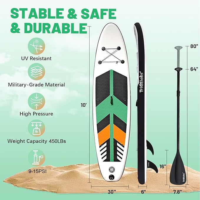 10' Inflatable Stand Up Paddle Board, Ultra-Light Wide Yoga Board for All Skill Levels with Premium SUP Paddleboard Accessories, 84L Waterproof Bag, Non-Slip Comfort Deck for Youth & Adults