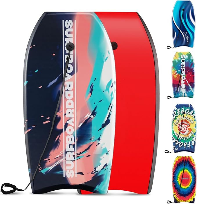 KOTEK 33/37/41 Inch Body Board with Wrist Leash, EPS Core, Dual Channel, HDPE Slick Bottom, Bodyboard for All Skill Levels & Wave Conditions