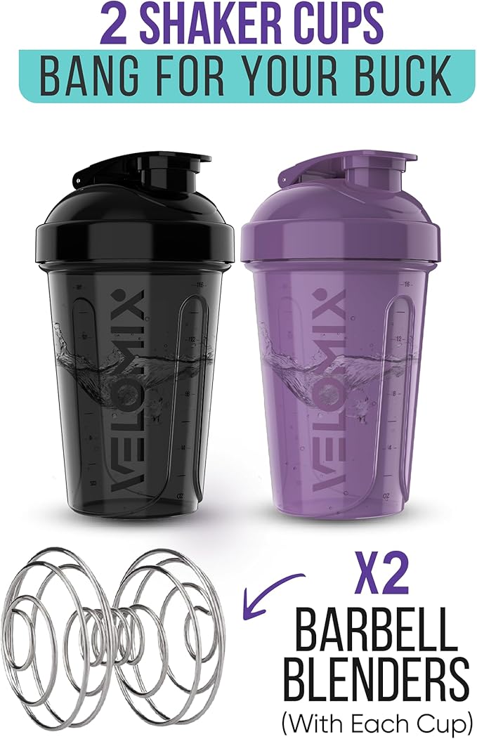 '-2 Pack- 20 oz Protein Shaker Bottles for Protein Mixes - 2x Wire Whisk | Leak Proof Shaker Cups for Protein Shakes and Pre Workout | Protein Shaker Bottle Pack (Purple&Black)