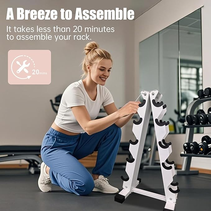 6-10 Pair Iron and Rubber Dumbbell Set 350/450 and 550 lbs 5-50 lbs Hand Free Weight for Strength Hex Coated Weights with Vertical Storage Rack Home Gym 5-50 lb - Black